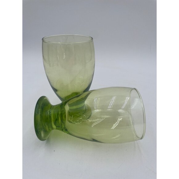 2 Vintage Mid Century Modern Olive Green Drink Wine Goblets 12 ounces - Picture 3 of 4